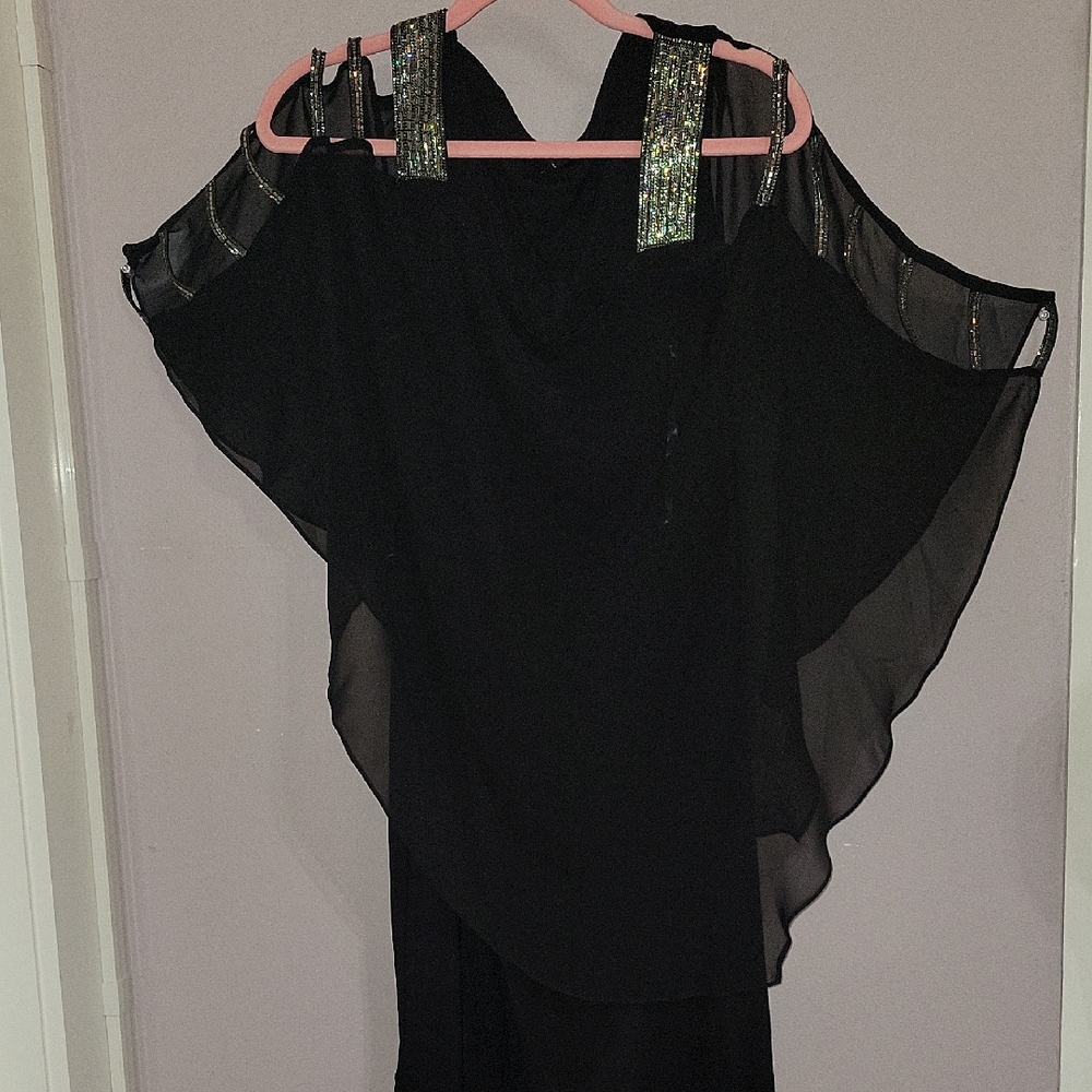 MSK Black Dress w/ Sequin Accents Cold Shoulder Fun Flirty Cocktail Dress